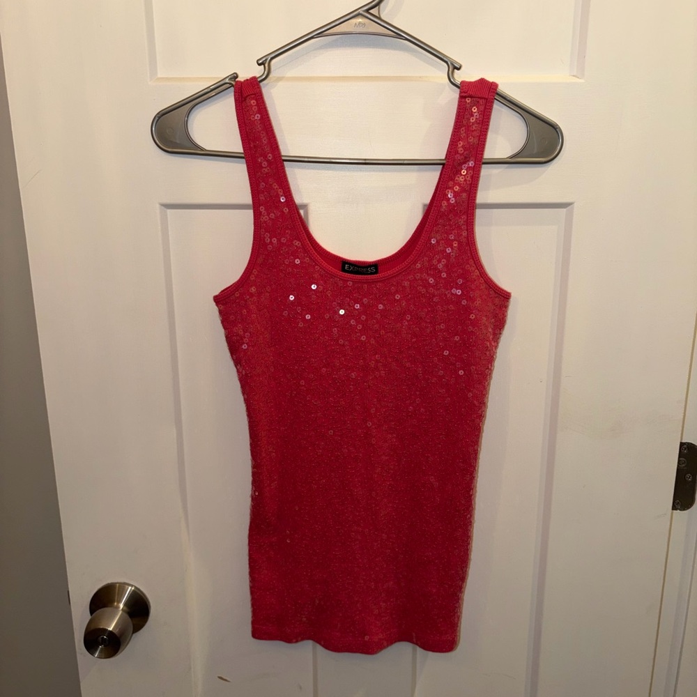 Express pink Sequin Scoop Neck Tank